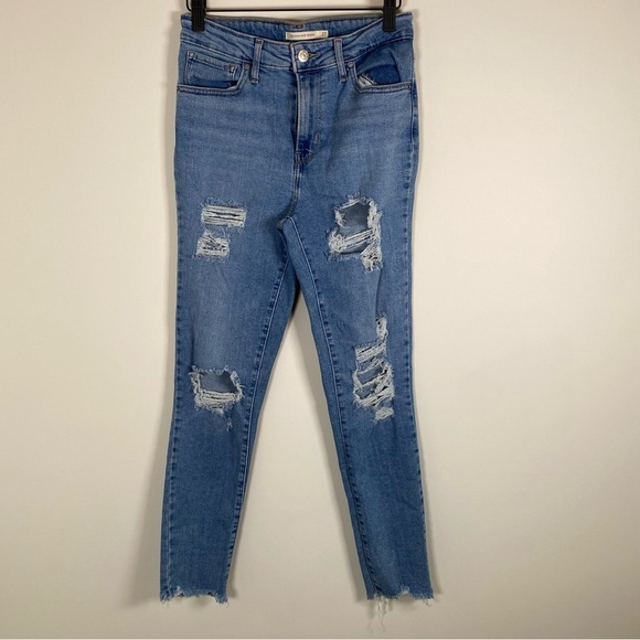 Levi's Denim - Levi Strauss Levi's 721 High Rise Skinny Distressed Ripped Denim Blue Jeans 27